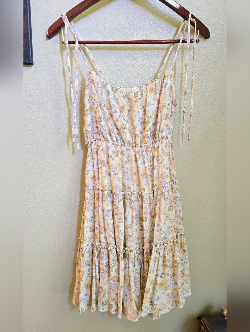 Floral Tiered Sundress in Soft Yellow Blu Pepper Small
